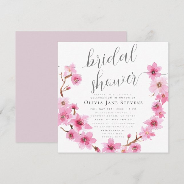Elegant Cherry Blossom Floral Wreath Bridal Shower Invitation (Front/Back)