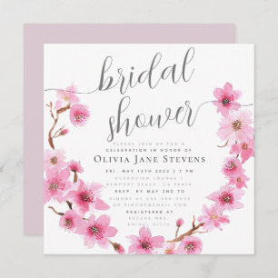 Elegant Cherry Blossom Floral Wreath Bridal Shower Invitation