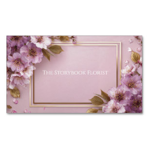 Elegant Cherry Blossom Lilac Gold Frame Dusty Rose Business Card Magnet