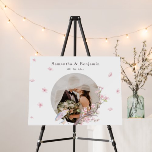 Elegant Cherry Blossom Photo Wedding Welcome Sign