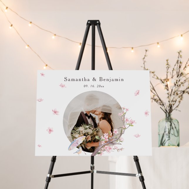 Elegant Cherry Blossom Photo Wedding Welcome Sign (In Situ (Stand))