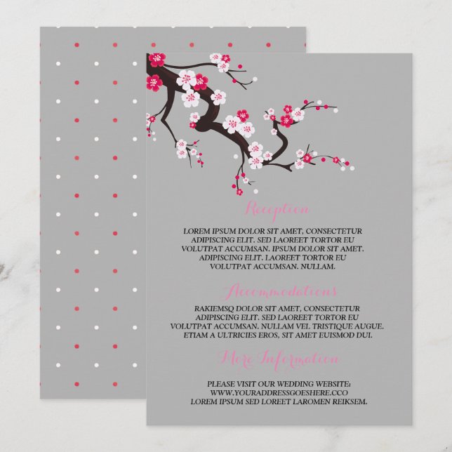 Elegant Cherry Blossom Pink floral  Information Invitation (Front/Back)
