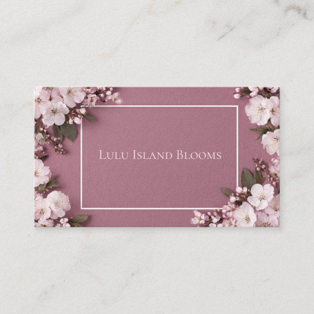 Elegant Cherry Blossom Pink Floral Mauve Business Card (Front)