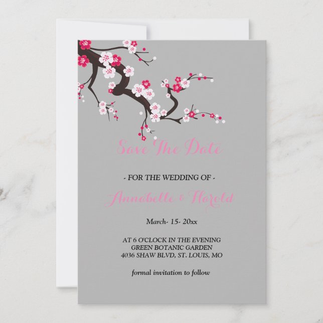 Elegant Cherry Blossom Pink floral  save the date (Front)