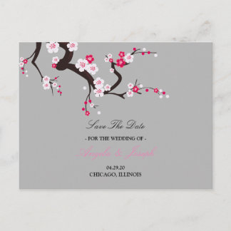 Elegant Cherry Blossom Pink floral save the date Announcement Postcard