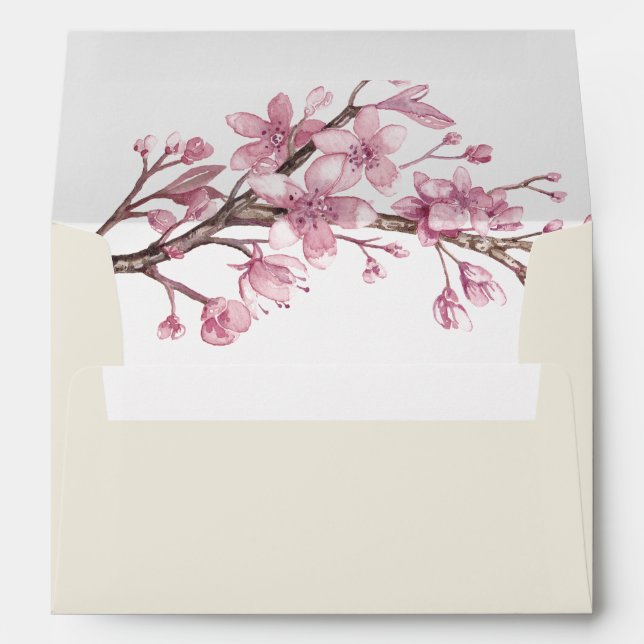 Elegant Cherry Blossom Pink Floral Wedding Envelope (Back (Bottom))