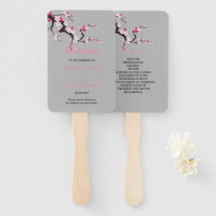 Elegant Cherry Blossom Pink  floral Wedding Progra Hand Fan