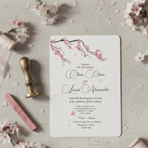 Elegant Cherry Blossom Pink Watercolor wedding Invitation