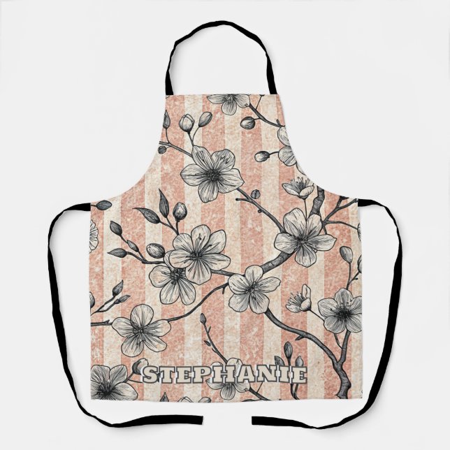 Elegant Cherry Blossom Sakura - Pink & White Apron (Front)