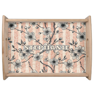 Elegant Cherry Blossom Sakura - Pink & White Serving Tray