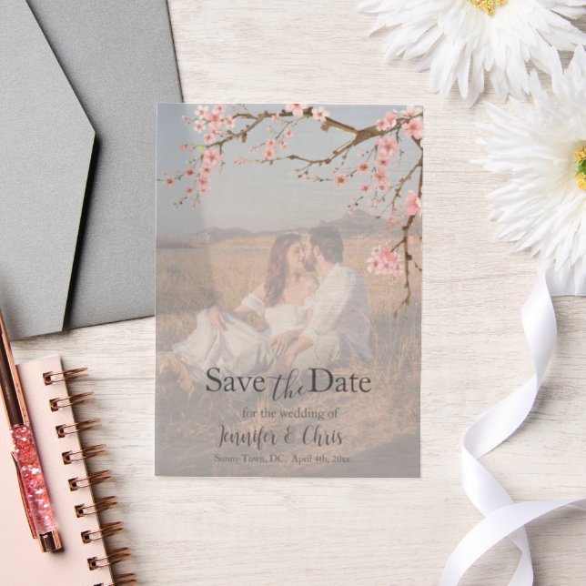 Elegant Cherry Blossom Save the Date Vellum Invitations (Wedding)