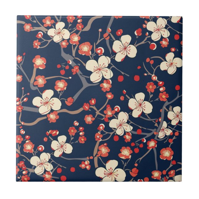Elegant Cherry Blossom Seamless Pattern (10) Ceramic Tile (Front)