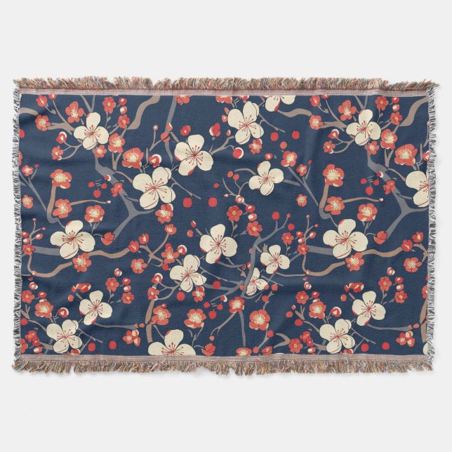 Elegant Cherry Blossom Seamless Pattern (10) Throw Blanket (Front)