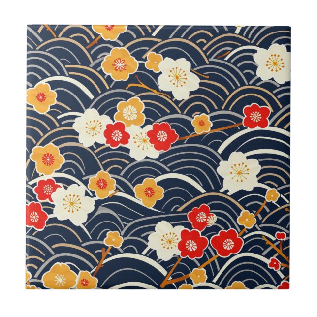 Elegant Cherry Blossom Seamless Pattern (12) Ceramic Tile (Front)