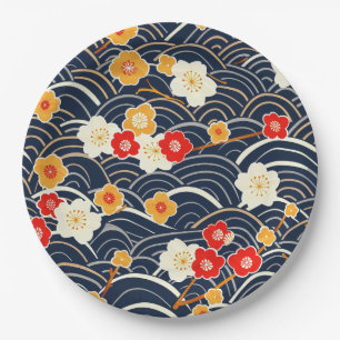 Elegant Cherry Blossom Seamless Pattern (12) Paper Plates