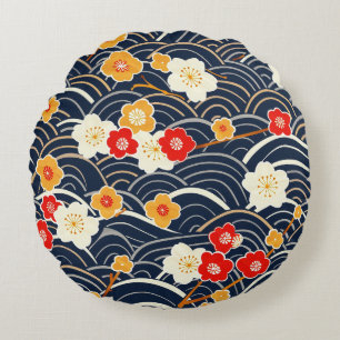 Elegant Cherry Blossom Seamless Pattern (12) Round Pillow