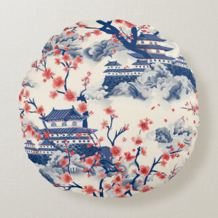 Elegant Cherry Blossom Seamless Pattern (15) Round Pillow