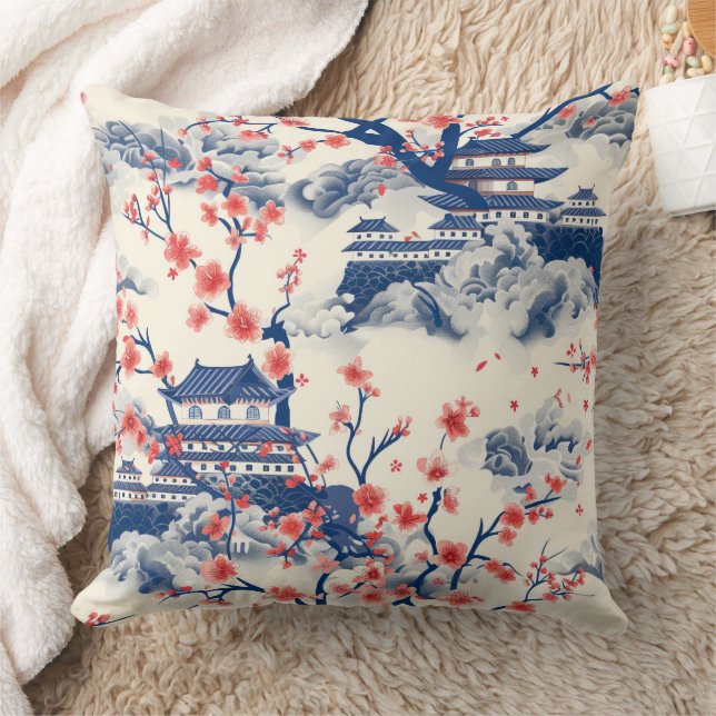 Elegant Cherry Blossom Seamless Pattern (15) Throw Pillow (Blanket)
