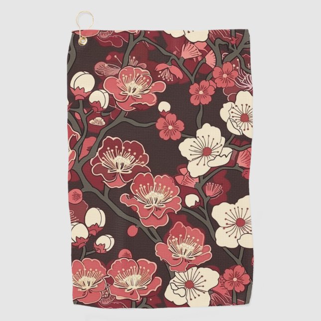 Elegant Cherry Blossom Seamless Pattern (16) Golf Towel (Front)