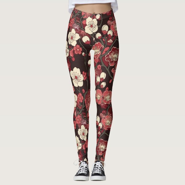 Elegant Cherry Blossom Seamless Pattern (16) Leggings (Front)