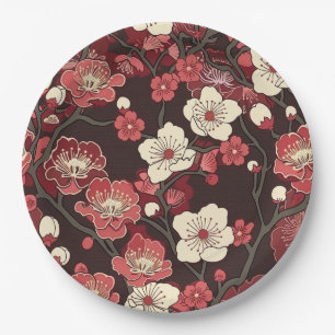 Elegant Cherry Blossom Seamless Pattern (16) Paper Plates