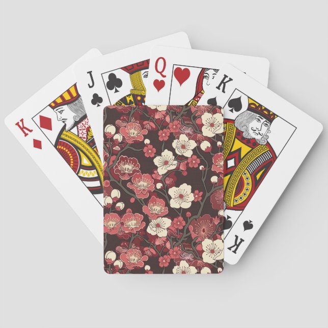 Elegant Cherry Blossom Seamless Pattern (16) Poker Cards (Back)