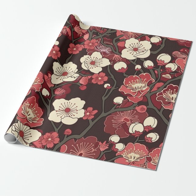 Elegant Cherry Blossom Seamless Pattern (16) Wrapping Paper (Unrolled)