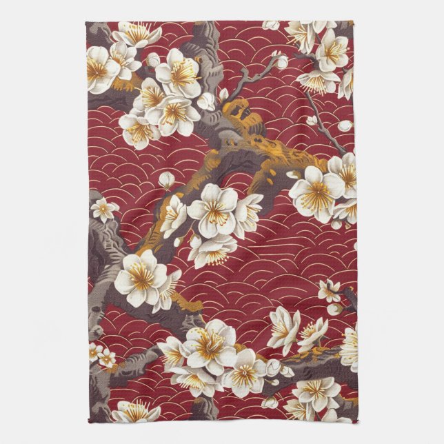 Elegant Cherry Blossom Seamless Pattern (17) Kitchen Towel (Vertical)