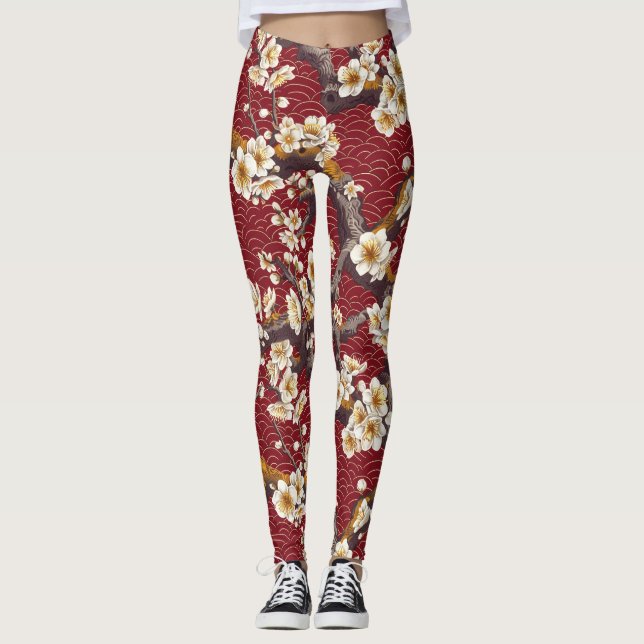 Elegant Cherry Blossom Seamless Pattern (17) Leggings (Front)