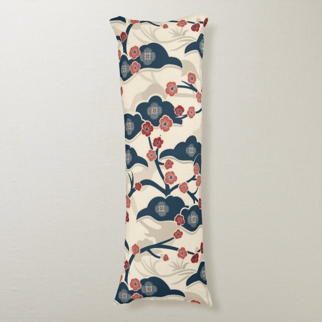 Elegant Cherry Blossom Seamless Pattern (2) Body Pillow (Front Vertical)