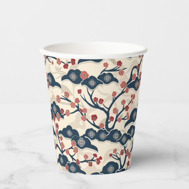 Elegant Cherry Blossom Seamless Pattern (2) Paper Cups (Front)