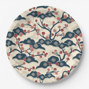 Elegant Cherry Blossom Seamless Pattern (2) Paper Plates