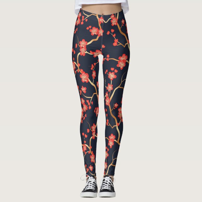 Elegant Cherry Blossom Seamless Pattern (3) Leggings (Front)