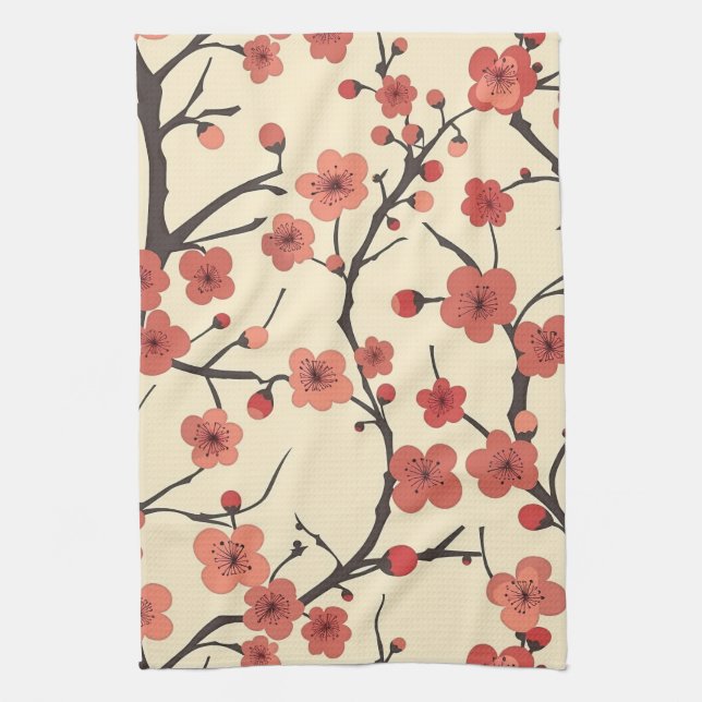 Elegant Cherry Blossom Seamless Pattern (4) Kitchen Towel (Vertical)