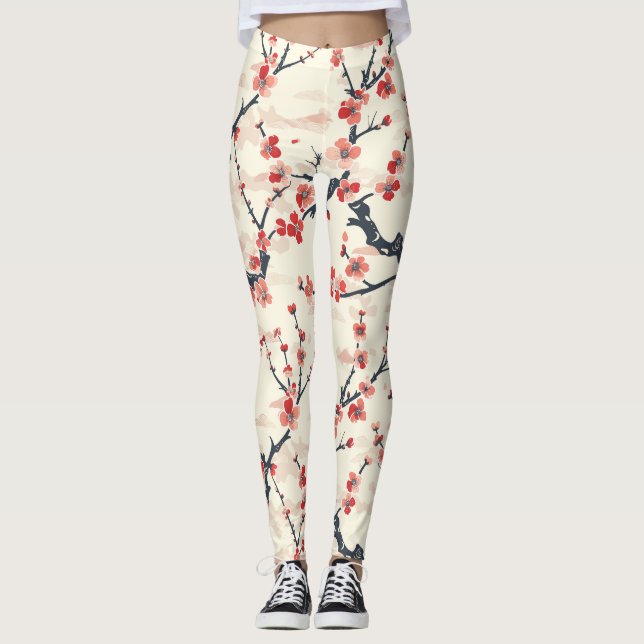 Elegant Cherry Blossom Seamless Pattern (5) Leggings (Front)