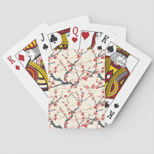 Elegant Cherry Blossom Seamless Pattern (5) Poker Cards (Back)