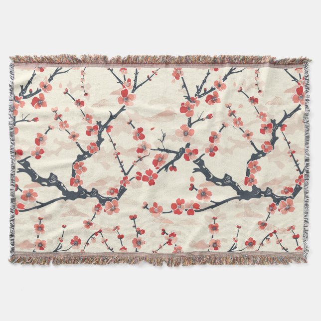 Elegant Cherry Blossom Seamless Pattern (5) Throw Blanket (Front)