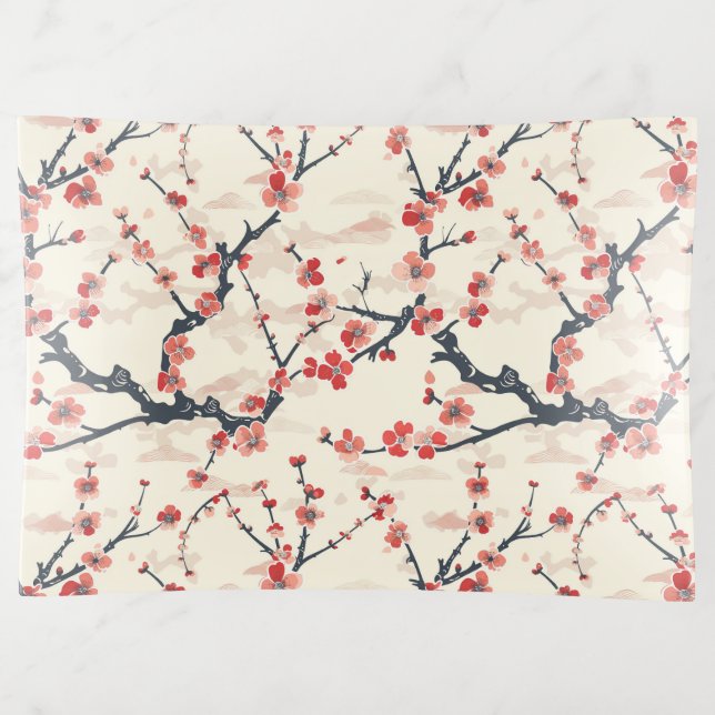 Elegant Cherry Blossom Seamless Pattern (5) Trinket Tray (Front)