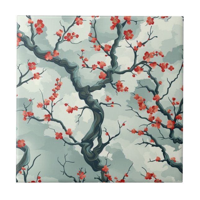Elegant Cherry Blossom Seamless Pattern (7) Ceramic Tile (Front)