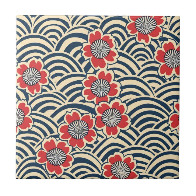 Elegant Cherry Blossom Seamless Pattern (8) Ceramic Tile (Front)