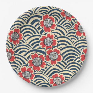 Elegant Cherry Blossom Seamless Pattern (8) Paper Plates