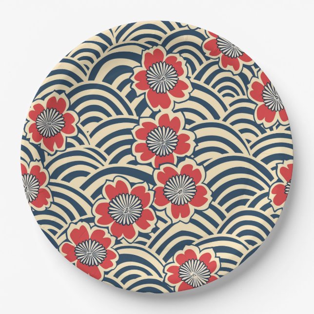 Elegant Cherry Blossom Seamless Pattern (8) Paper Plates (Front)