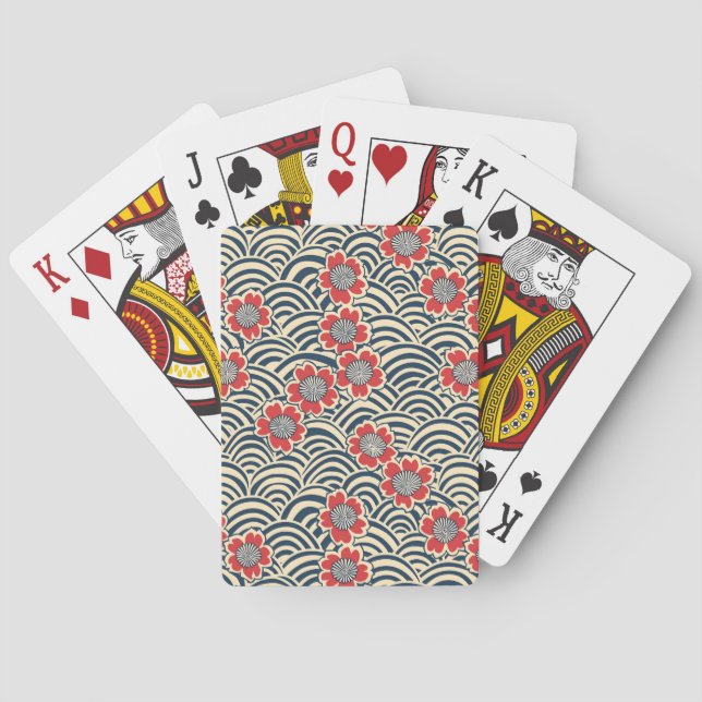 Elegant Cherry Blossom Seamless Pattern (8) Poker Cards (Back)