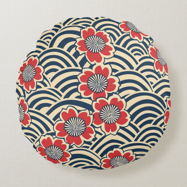Elegant Cherry Blossom Seamless Pattern (8) Round Pillow (Front)
