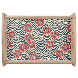 Elegant Cherry Blossom Seamless Pattern (8) Serving Tray