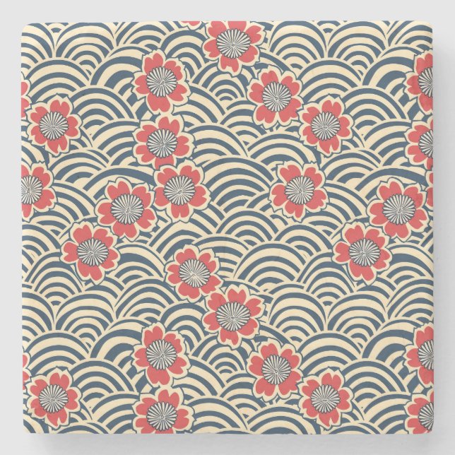 Elegant Cherry Blossom Seamless Pattern (8) Stone Coaster (Front)