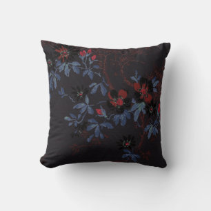 ELEGANT CHERRY BLOSSOM SILVER RED BLACK CUSHION
