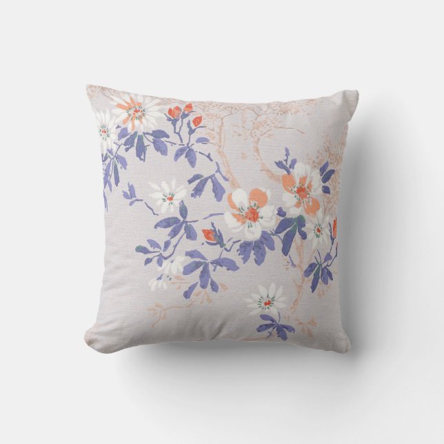 ELEGANT CHERRY BLOSSOM SILVER RED BLUE  CUSHION (Front)