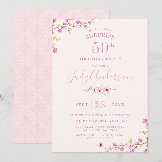 Elegant Cherry Blossom | Surprise Birthday Party Invitation (Front/Back)