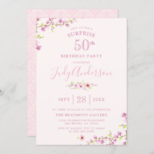 Elegant Cherry Blossom Surprise Birthday Party Invitation